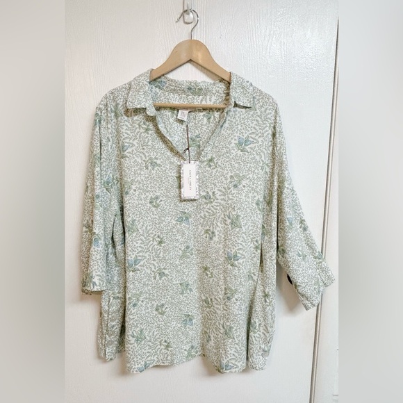Laura Ashley Green Floral Linen Blouse Shirt Size 2X NWT - Picture 6 of 6